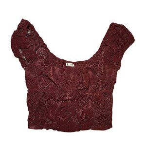 Free People Deep Red Lace Crop Top